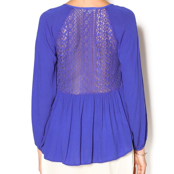 Double Zero Azure Gauze Blouse Blue Lace - Picture 2 of 8